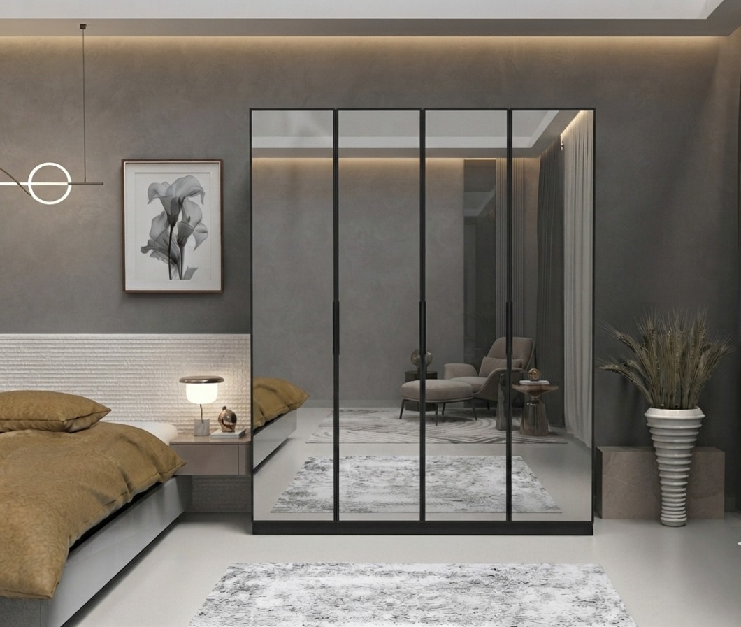%100 MDF 4 Komple Ayna Kapaklı Gardrop - 4 Kapaklı Gardrop