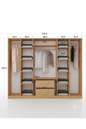 %100 MDF Gardrop 6 Kapılı Ahşap Renk Gövde Bol Raflı - Görsel 3