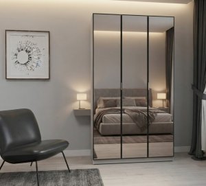 3 kapaklı 2 çekmeceli Ful Aynalı Dolap İçi MDF - Görsel 1