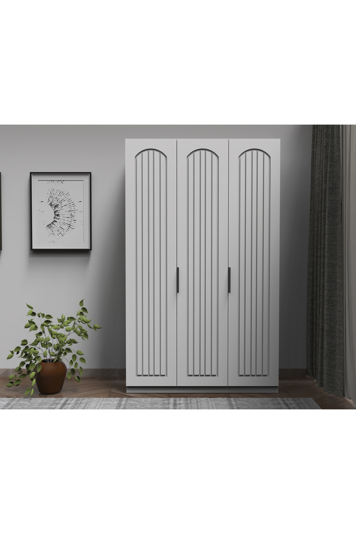3 Kapaklı Ahşap Gardrop Membran Kapaklı İçi Komple MDF - 3 Kapaklı Gardrop