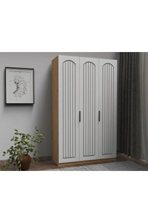 3 Kapaklı Ahşap Gardrop Membran Kapaklı İçi Komple MDF - Görsel 3