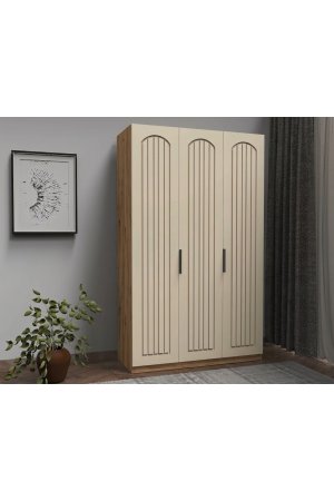 3 Kapaklı Ahşap Gardrop Membran Kapaklı İçi Komple MDF