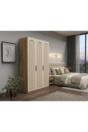 3 Kapaklı Ahşap Gardrop Membran Kapaklı İçi Komple MDF - Görsel 3
