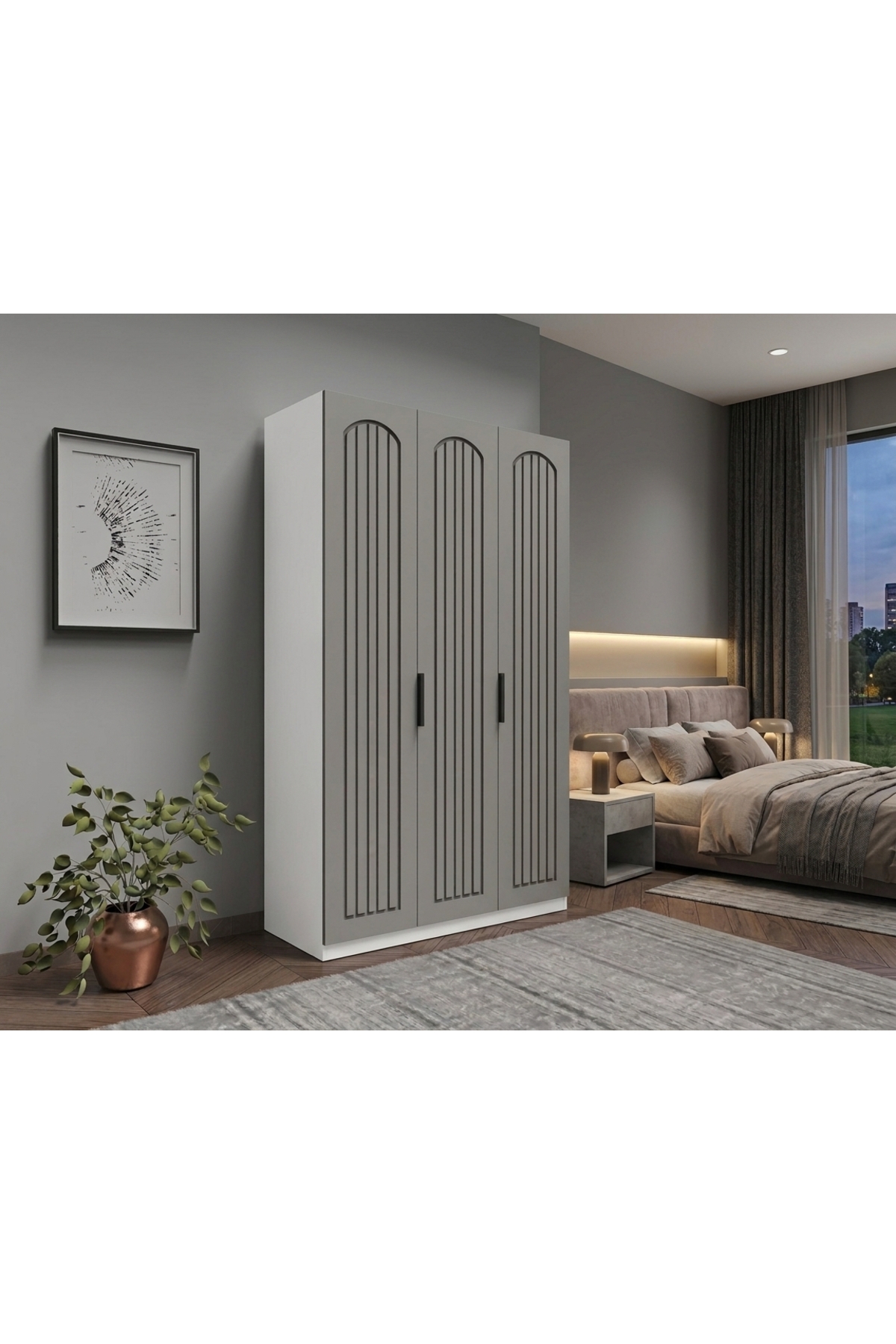 3 Kapaklı Giysi Dolabı Country Model Komple MDF - 3 Kapaklı Gardrop
