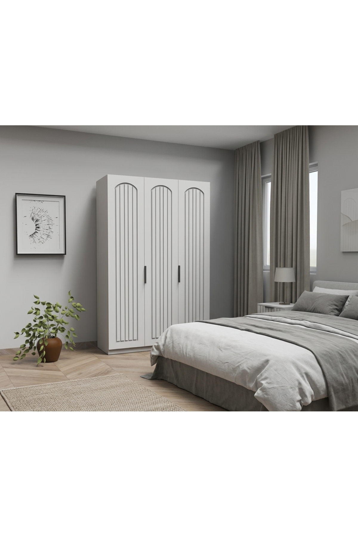 3 Kapaklı Giysi Dolabı Country Model Komple MDF - 3 Kapaklı Gardrop