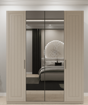 4 Kapaklı Aynalı Gardırop Tamamen MDF
