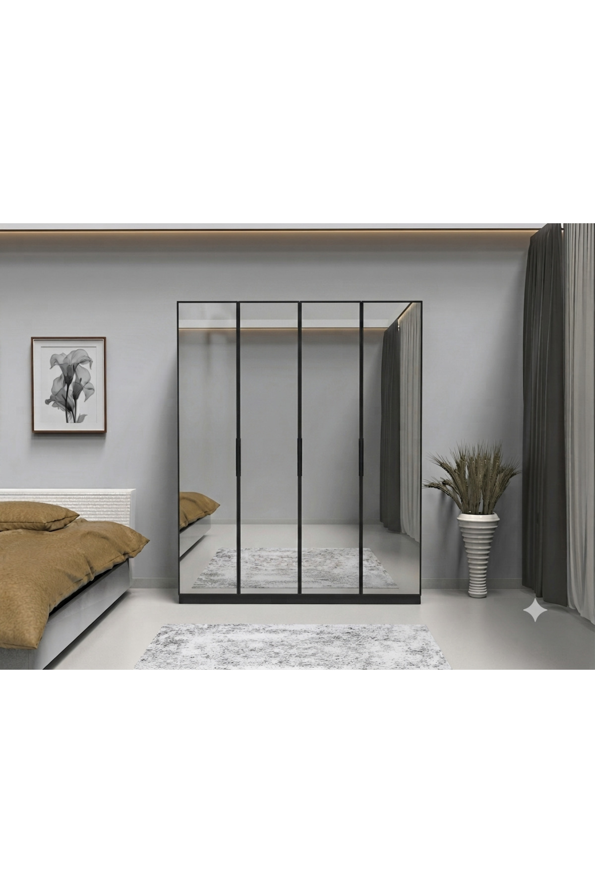 4 Kapılı 2 Çekmeceli Komple Aynalı Gardırop İçi MDF - Görsel 3