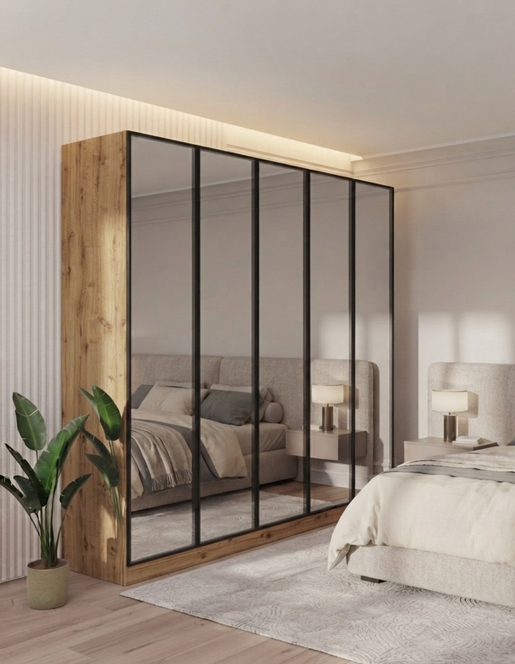 5 kapaklı Aynalı Gardırop %100 MDF Gövde - 5 Kapaklı Gardrop