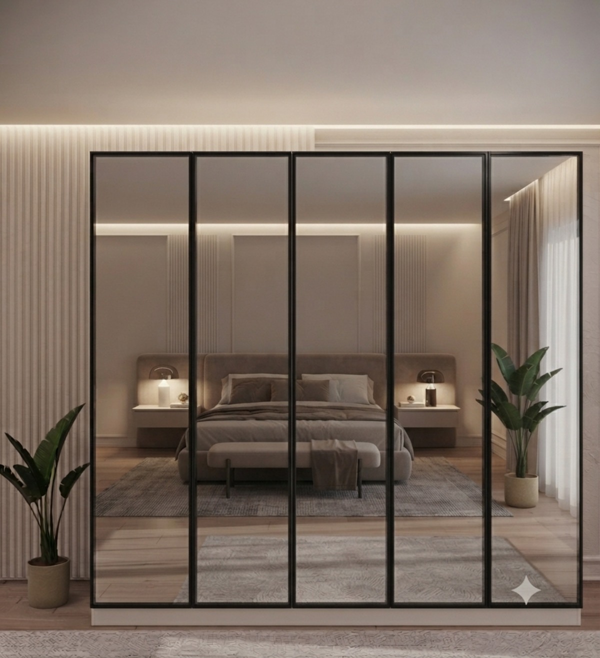 5 kapaklı Aynalı Gardırop %100 MDF Gövde - 5 Kapaklı Gardrop