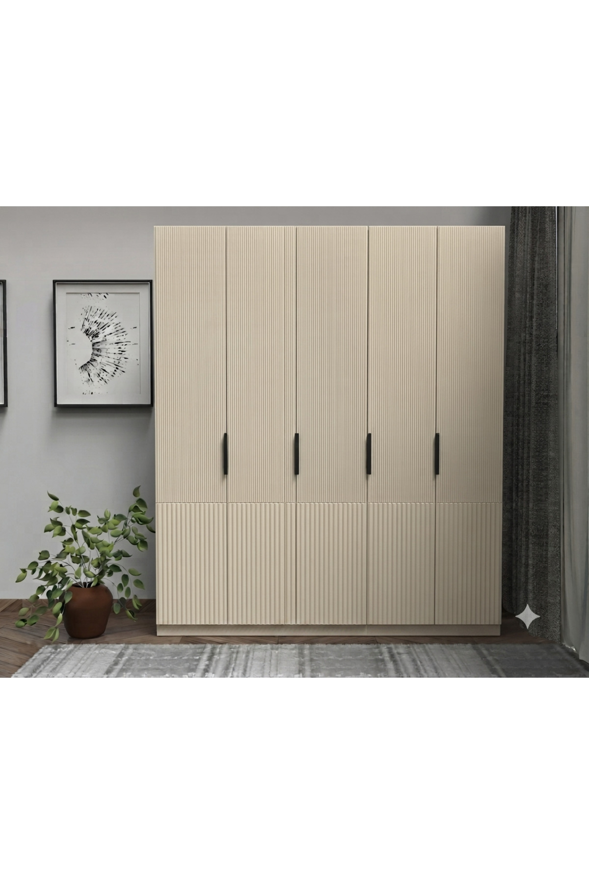 5 Kapılı Elbise Dolabı Membran Kapaklı - 5 Kapaklı Gardrop