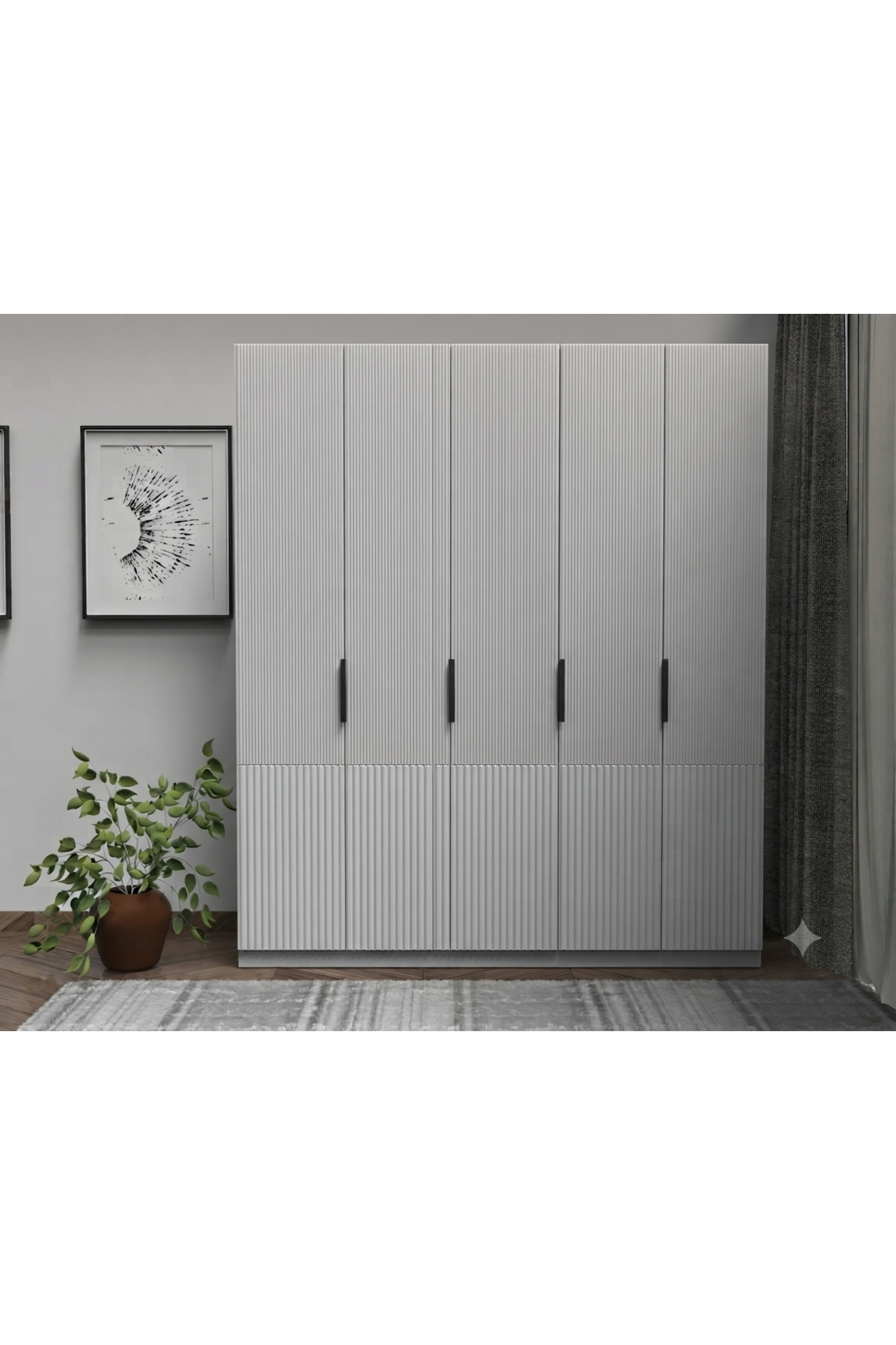 5 Kapılı Elbise Dolabı Membran Kapaklı - 5 Kapaklı Gardrop
