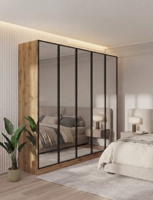5 Kapılı Komple Aynalı Gardırop Aluminyum Çerçeve