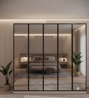 5 Kapılı Komple Aynalı Gardırop Aluminyum Çerçeve