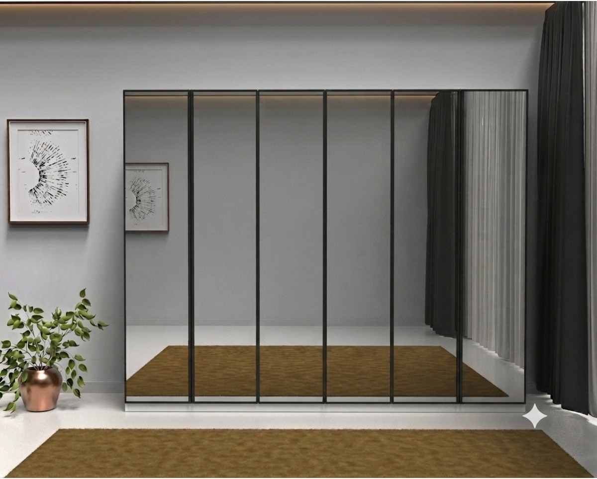 6 Kapaklı Komple Aynalı Gardırop içi Komple MDF - 6 Kapaklı Gardrop
