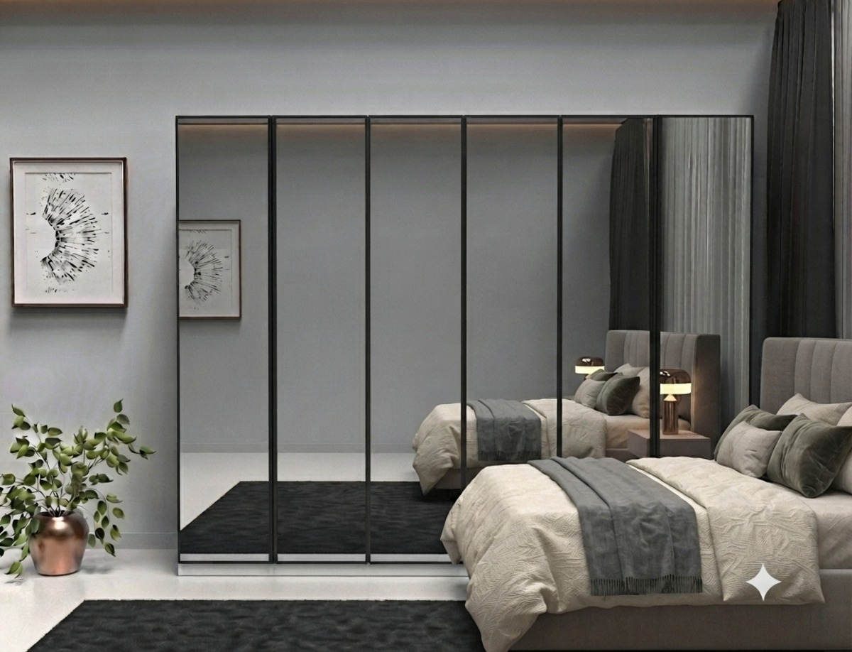 6 Kapaklı Komple Aynalı Gardırop içi Komple MDF - 6 Kapaklı Gardrop