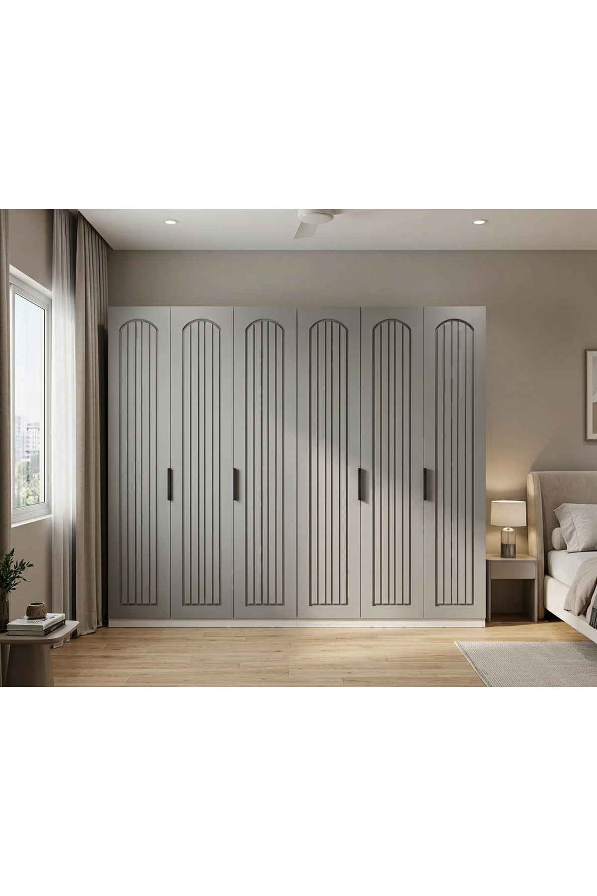 6 Kapaklı MDF Gardırop 240 cm Genişlik 10 Raflı - 6 Kapaklı Gardrop