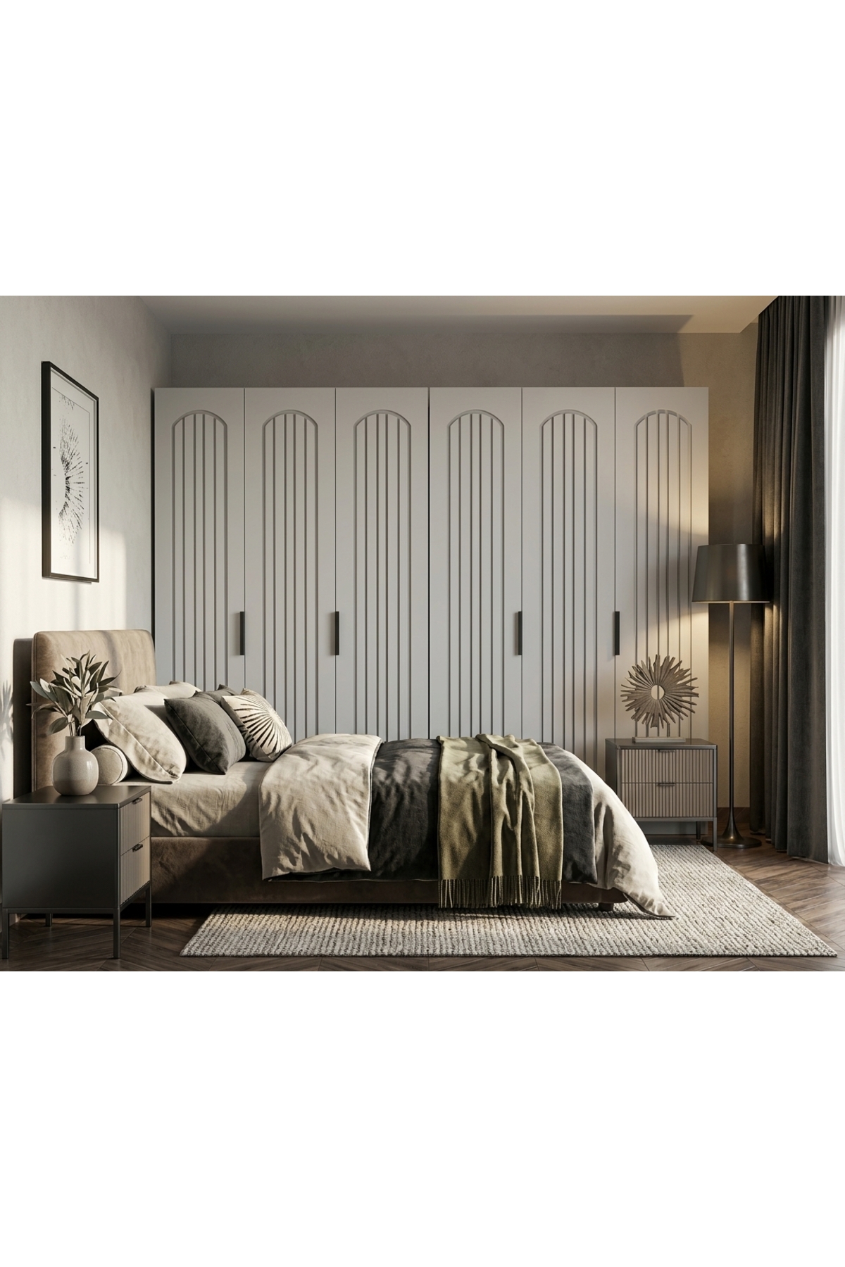 6 Kapaklı MDF Gardırop 240 cm Genişlik 10 Raflı - 6 Kapaklı Gardrop