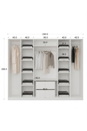 6 Kapaklı MDF Gardırop 240 cm Genişlik 10 Raflı - Görsel 3