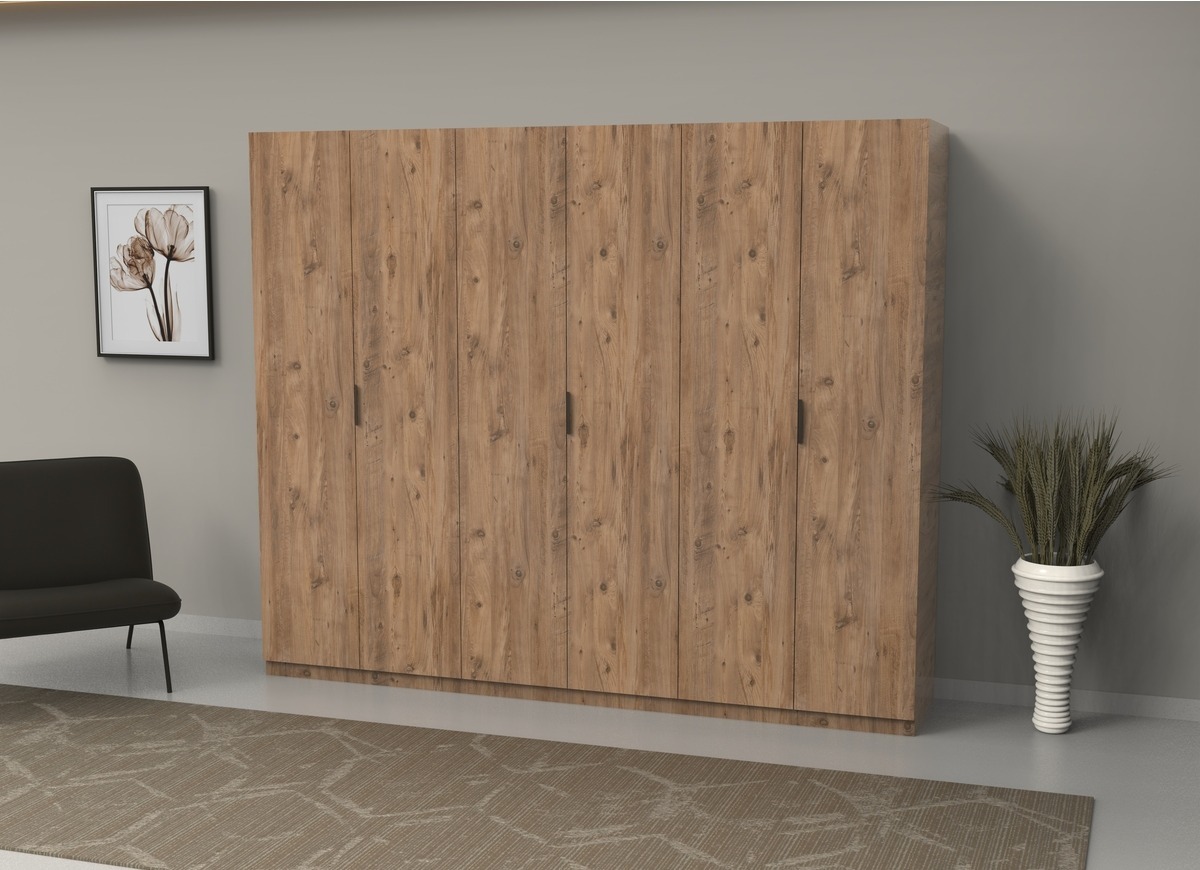 6 Kapılı Ceviz Gardrop %100 MDF - 6 Kapaklı Gardrop