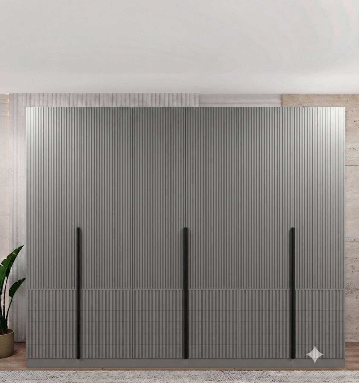 6 Kapılı Ceviz Mdf Gardrop Kapaklar Membran - 6 Kapaklı Gardrop