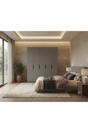 Beyaz Desenli MDF Gardırop 5 Kapılı