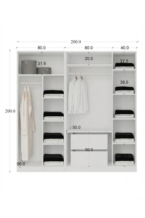 Beyaz Desenli MDF Gardırop 5 Kapılı - Görsel 3