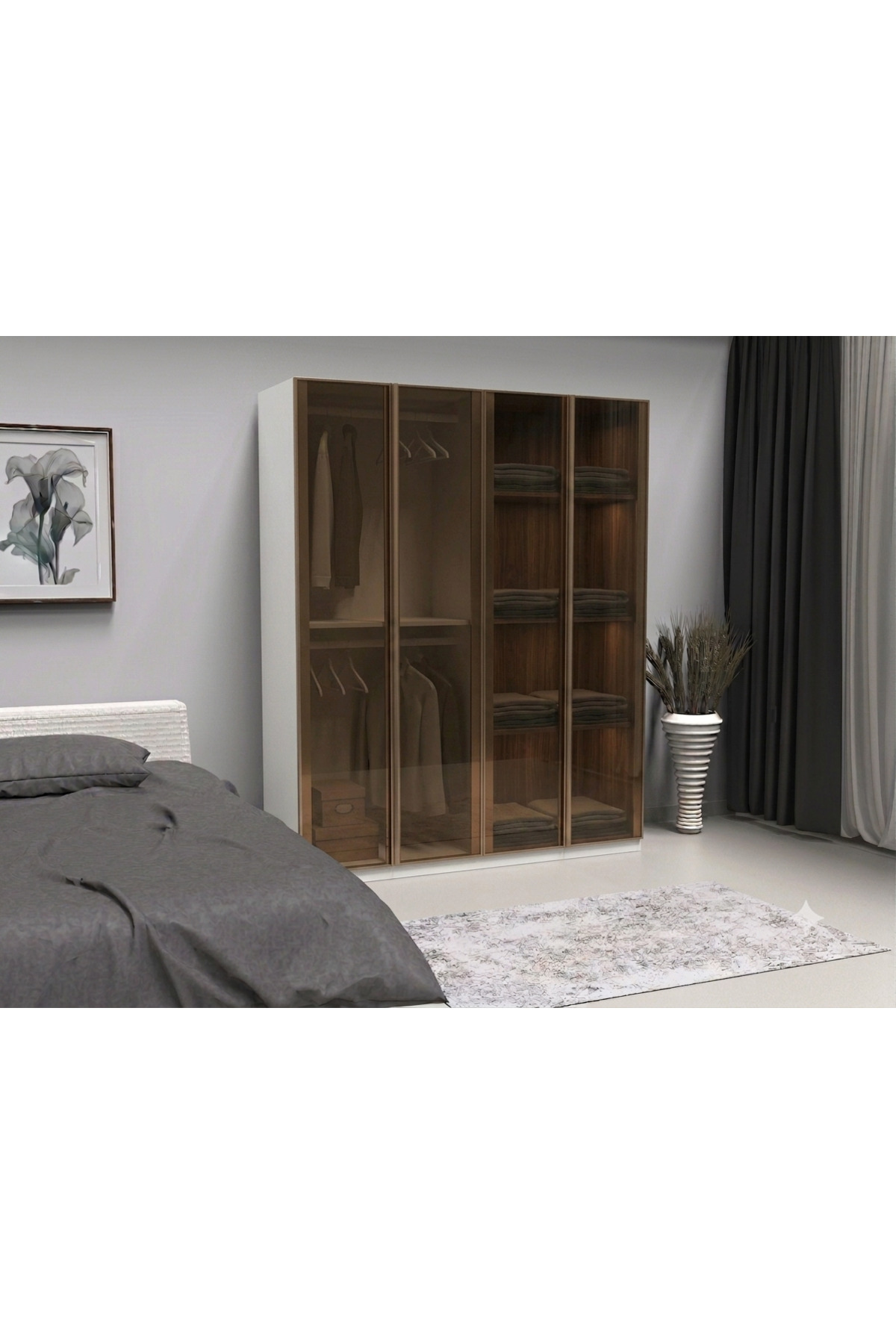 Bronz Cam Gardırop 4 Kapılı İçi MDF - Görsel 3