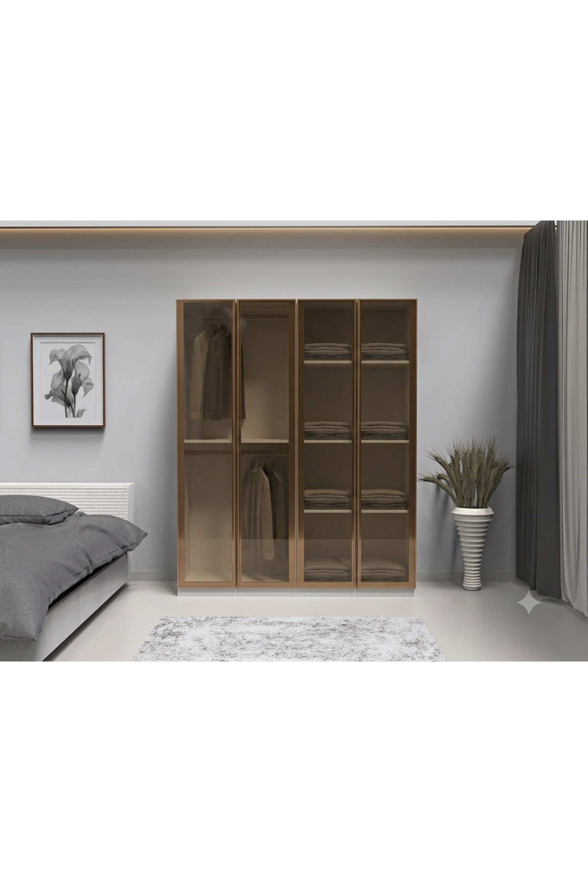 Bronz Cam Gardırop 4 Kapılı İçi MDF - Görsel 4