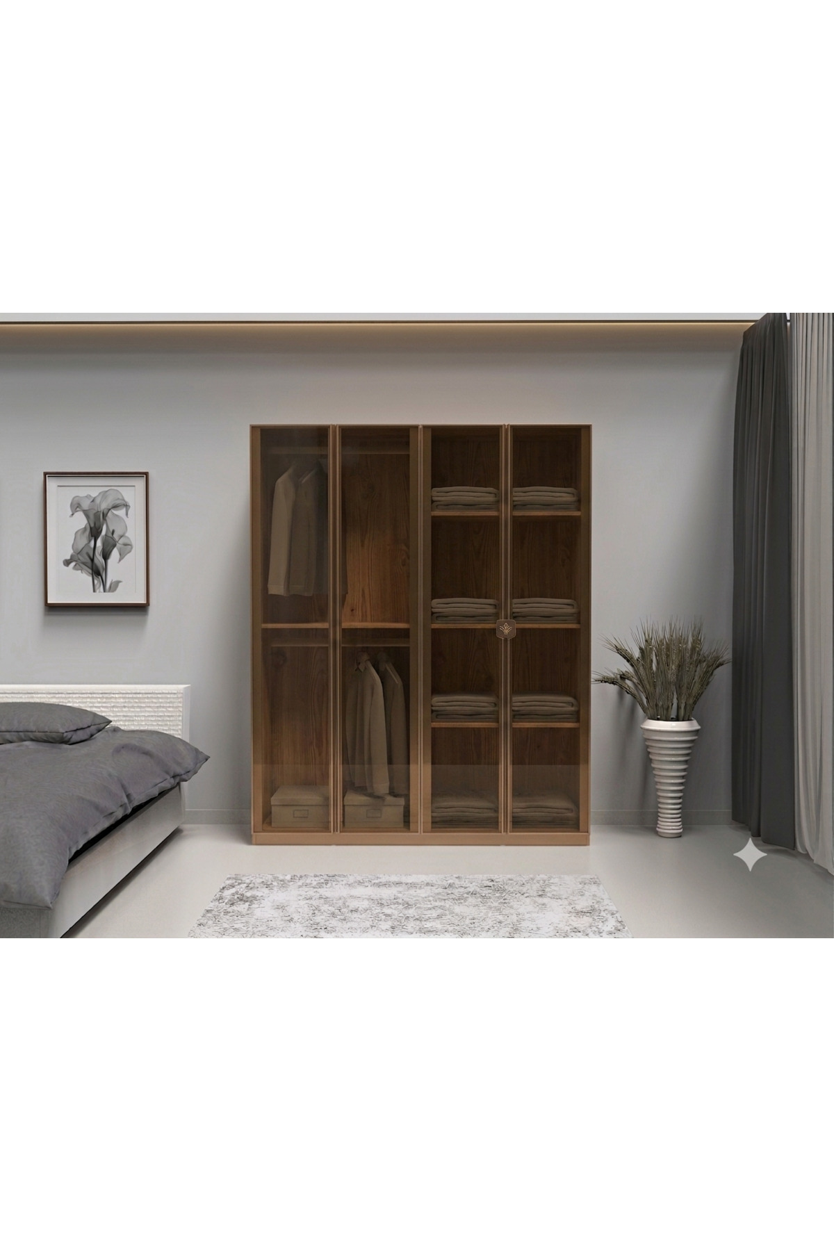 Bronz Cam Gardırop 4 Kapılı İçi MDF - Görsel 2