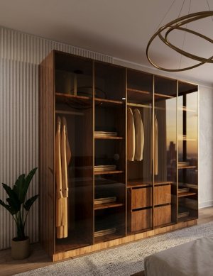 Bronz Camlı 5 Kapılı Gardırop Gövde Tamamı MDF - Görsel 1