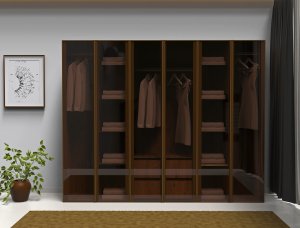 Bronz Şeffaf Camlı 6 Kapaklı Gardrop Ful MDF