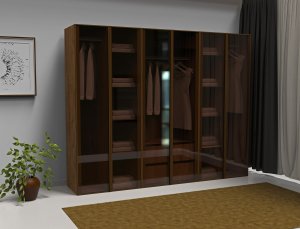 Bronz Şeffaf Camlı 6 Kapaklı Gardrop Ful MDF - Görsel 3