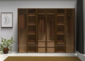 Bronz Şeffaf Camlı 6 Kapaklı Gardrop Ful MDF - Görsel 4