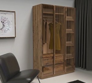 Cam 3 Kapılı Dolap 2 Çekmeceli 4 Raflı İçi Komple MDF
