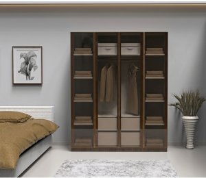 Cam Kapaklı Elbise Dolabı Bronz Cam İçi %100 MDF