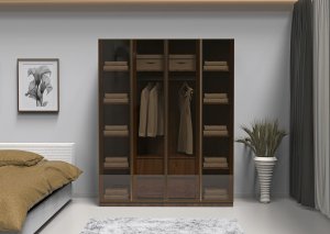 Cam Kapaklı Elbise Dolabı Bronz Cam İçi %100 MDF
