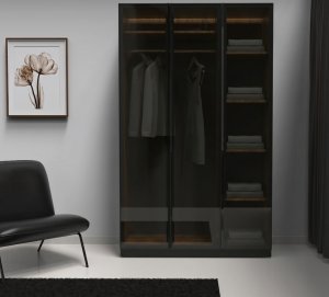 Cam Kapaklı Gardolap 3 Kapaklı Füme İçi Komple MDF - Görsel 3