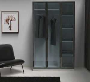 Cam Kapaklı Gardolap 3 Kapaklı Füme İçi Komple MDF