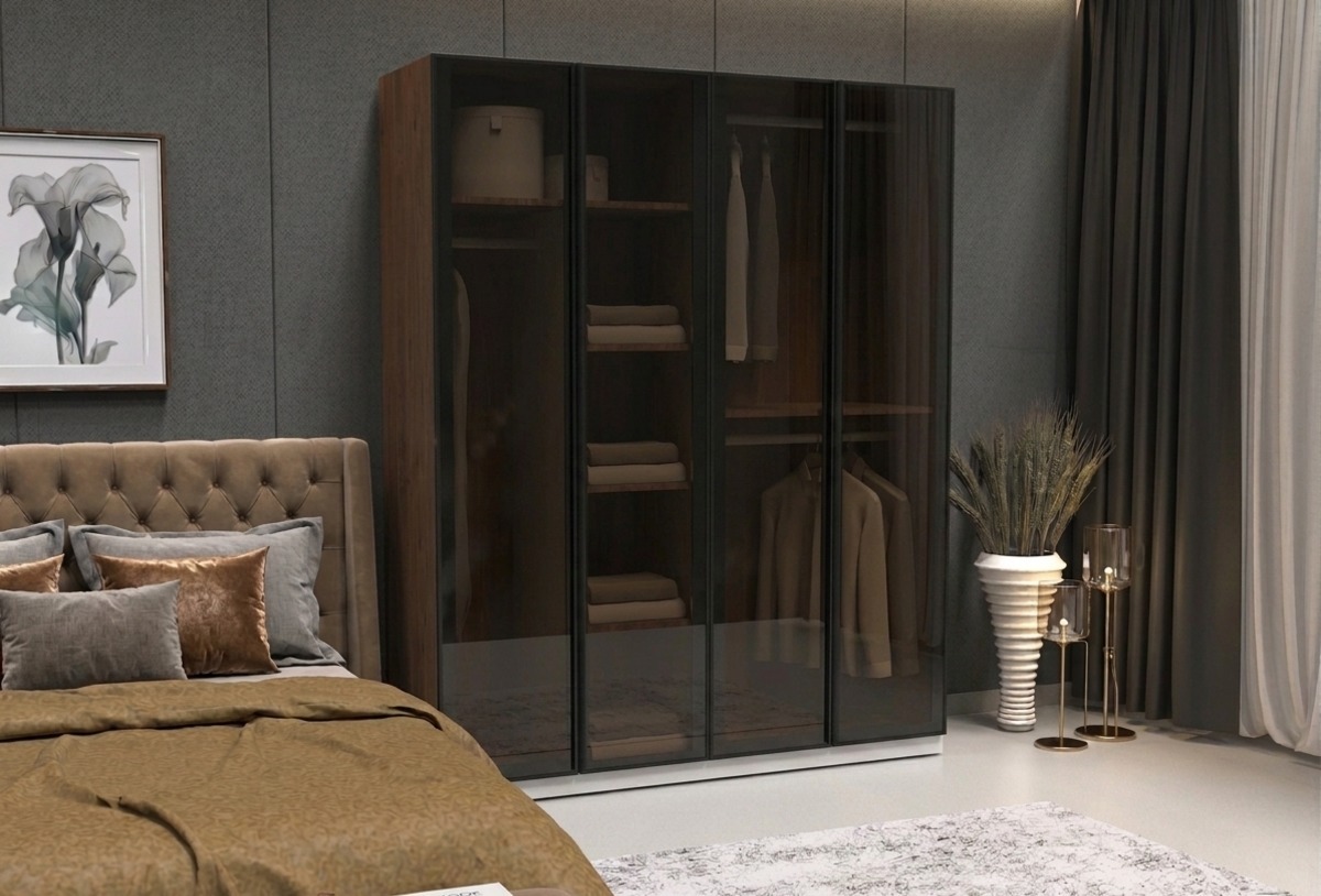 Cam Kapaklı Giysi Dolabı 4 Kapılı Ful MDF - 4 Kapaklı Gardrop