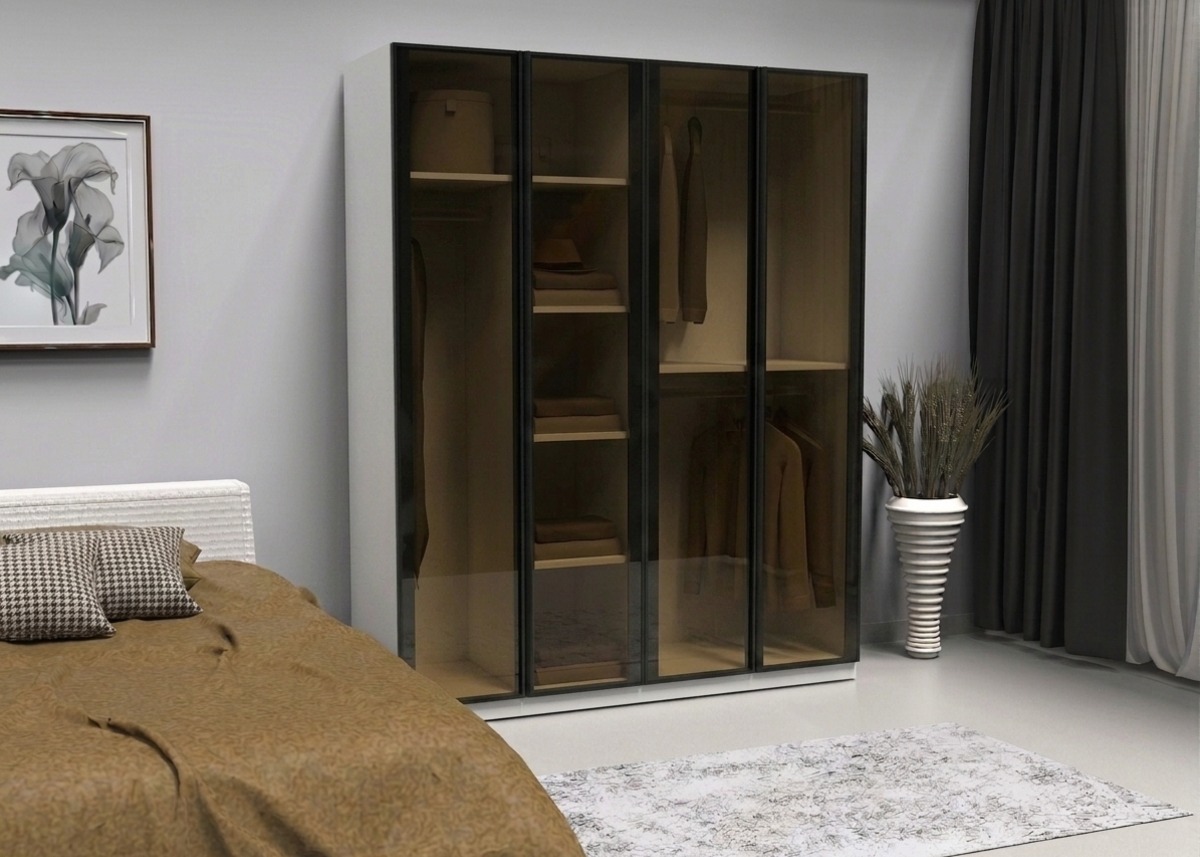 Cam Kapaklı Giysi Dolabı 4 Kapılı Ful MDF - 4 Kapaklı Gardrop