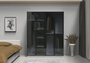 Cam Kapaklı Giysi Dolabı 4 Kapılı Ful MDF - Görsel 4