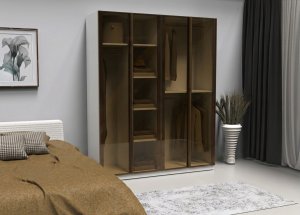 Cam Kapaklı Yatak Odası Dolabı Bronz Cam Çerçeveli - Görsel 4