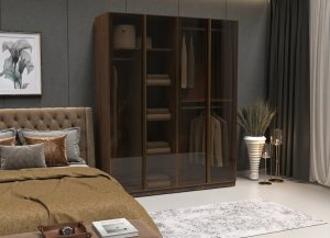 Cam Kapaklı Yatak Odası Dolabı Bronz Cam Çerçeveli