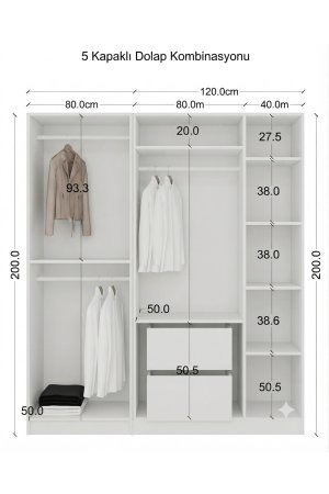 Country 5 kapılı Gardrop Komple MDF - Görsel 3