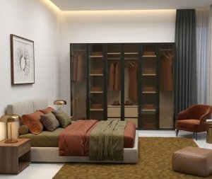 Füme Cam Gardrop 6 Kapılı İçi Komple MDF Bol Raflı - Görsel 1