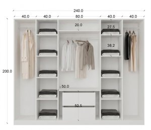 Füme Cam Gardrop 6 Kapılı İçi Komple MDF Bol Raflı - Görsel 2
