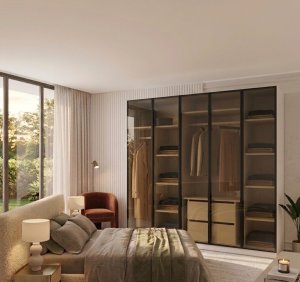 Füme Camlı 5 Kapaklı Dolap İçi Beyaz %100 MDF - Görsel 2