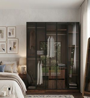 Füme Camlı 5 Kapaklı Dolap İçi Beyaz %100 MDF - Görsel 2