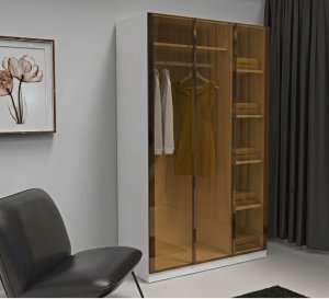 Temperli Bronz Cam Kapaklı Gardrop 3 Kapılı %100 MDF - Görsel 4