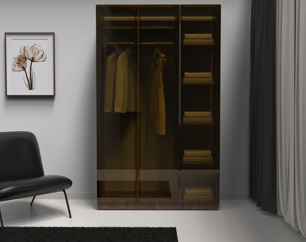 Temperli Bronz Cam Kapaklı Gardrop 3 Kapılı %100 MDF - 3 Kapaklı Gardrop